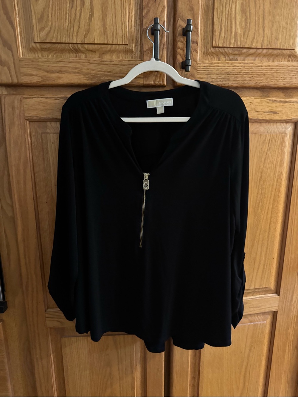 Michael Kors Black Long-Sleeve Half-Zip Top